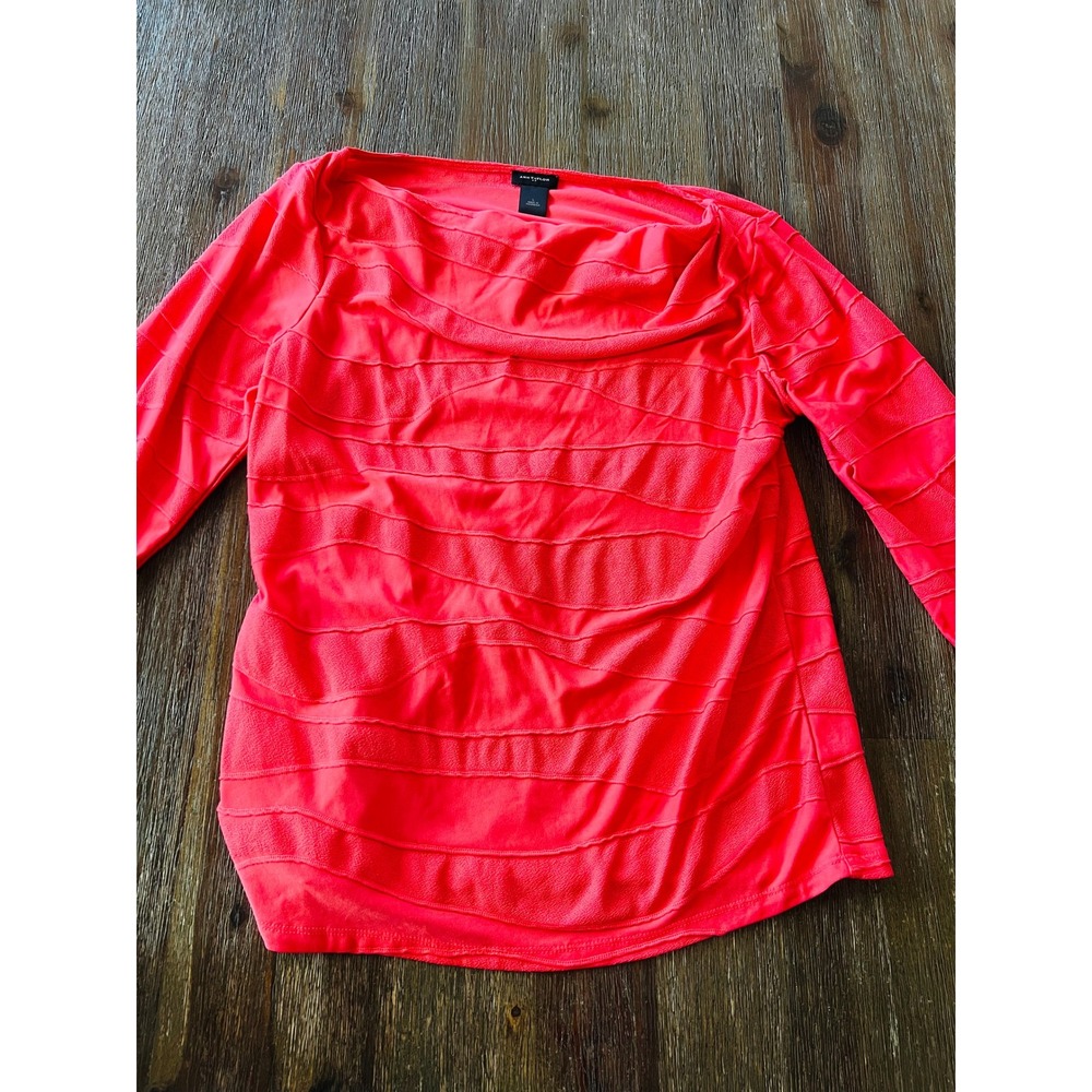 Ann Taylor Coral Pink Textured Wavy Knit Boat Neck 3/4 Sleeve Top Large
